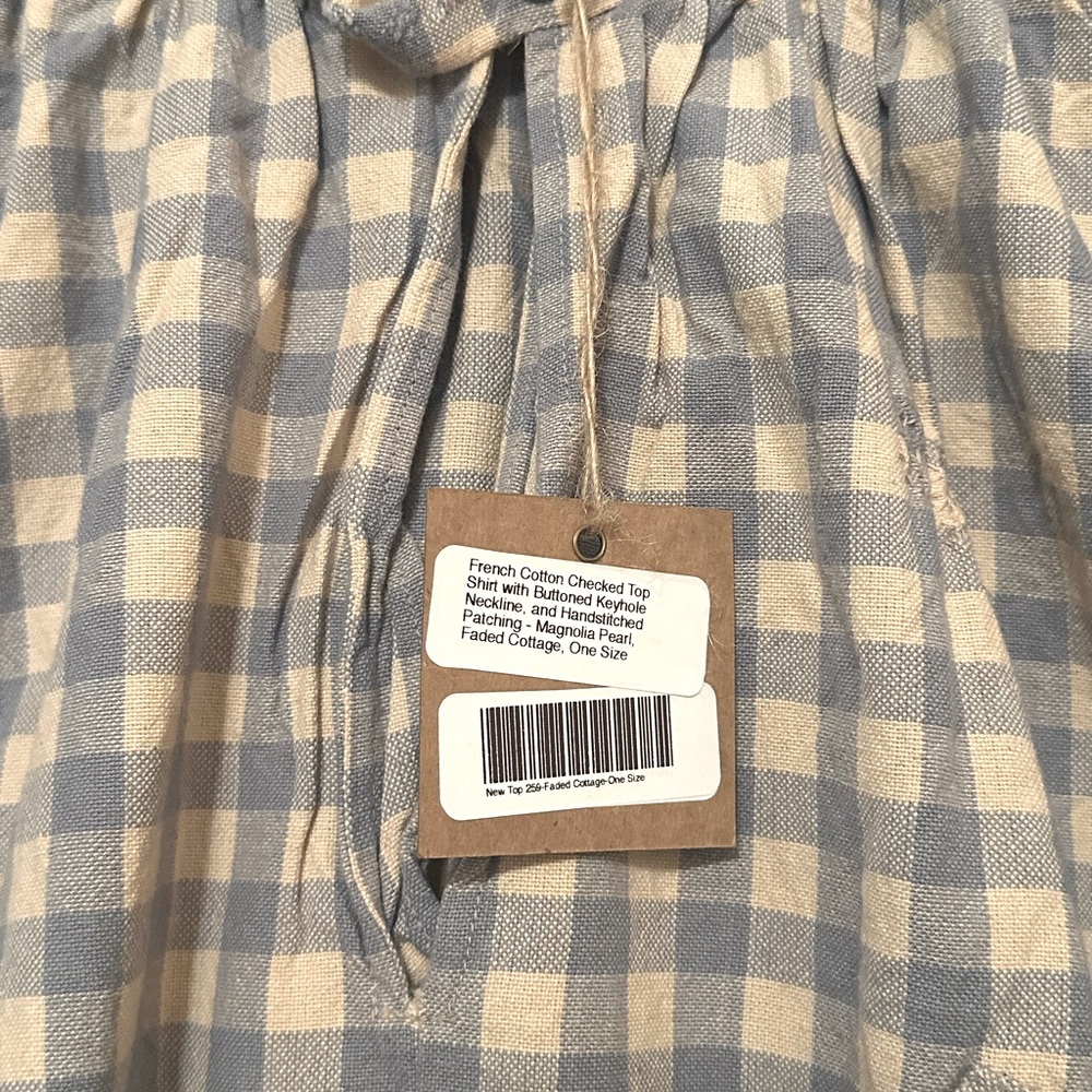 Magnolia Pearl Checkered Top - Blue and Cream, O/S